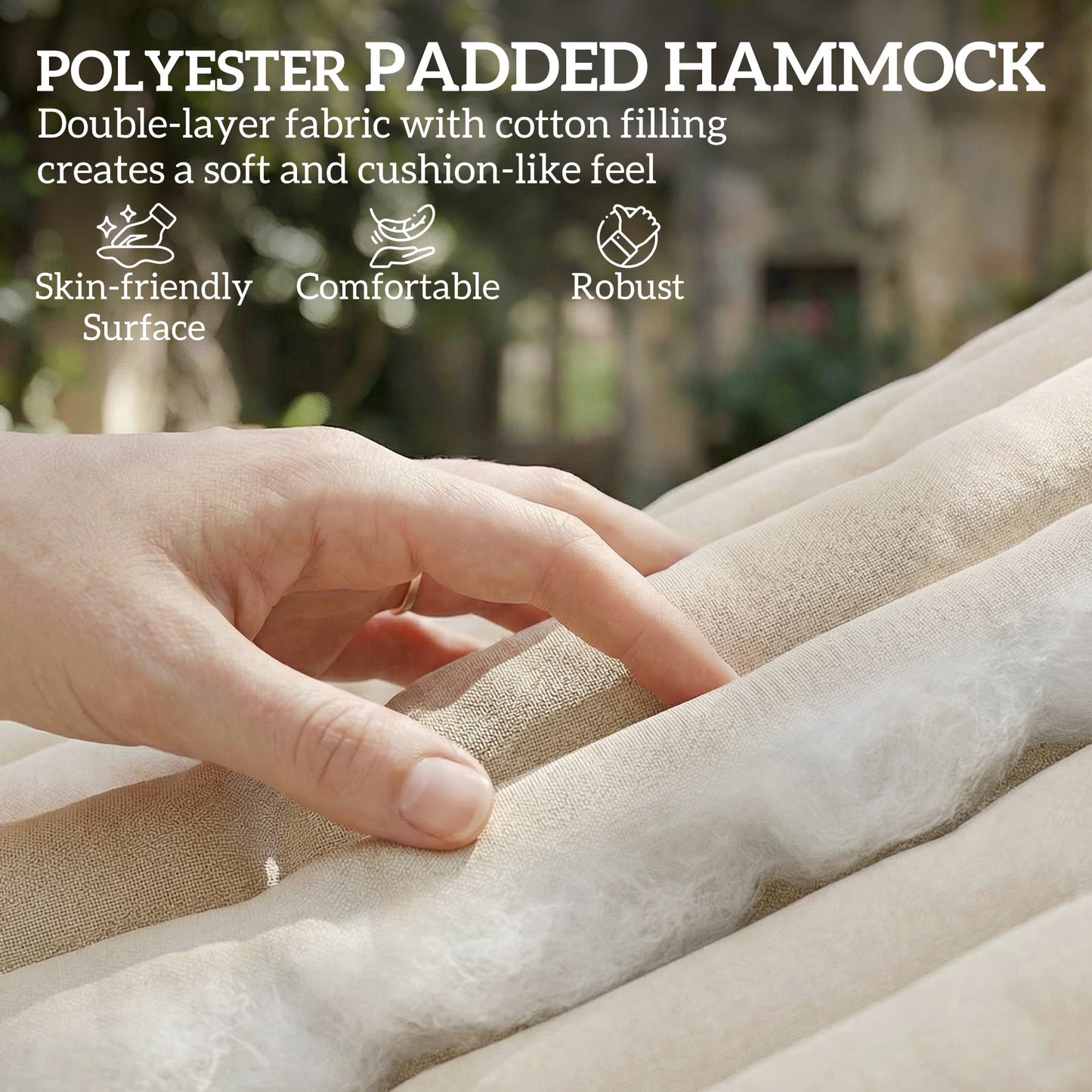 Outdoor Hammock Padded Camping Hammock with Pillow & Spreader Bars 200 x 140 cm Cream White