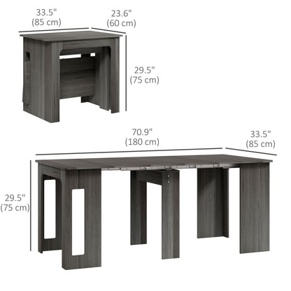 23.6"-70.9" Extendable Dining Table for 6-8 People, Space-Saving Rectangular Kitchen Table for Small Spaces, Dining Room, Kitchen, Living Room, Grey