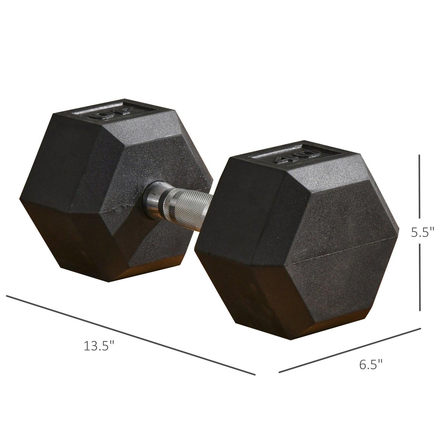 Soozier 40lbs Rubber Hex Dumbbell, Weight Dumbbell Hand Weight Barbell for Body Fitness Training for Home Office Gym, Black