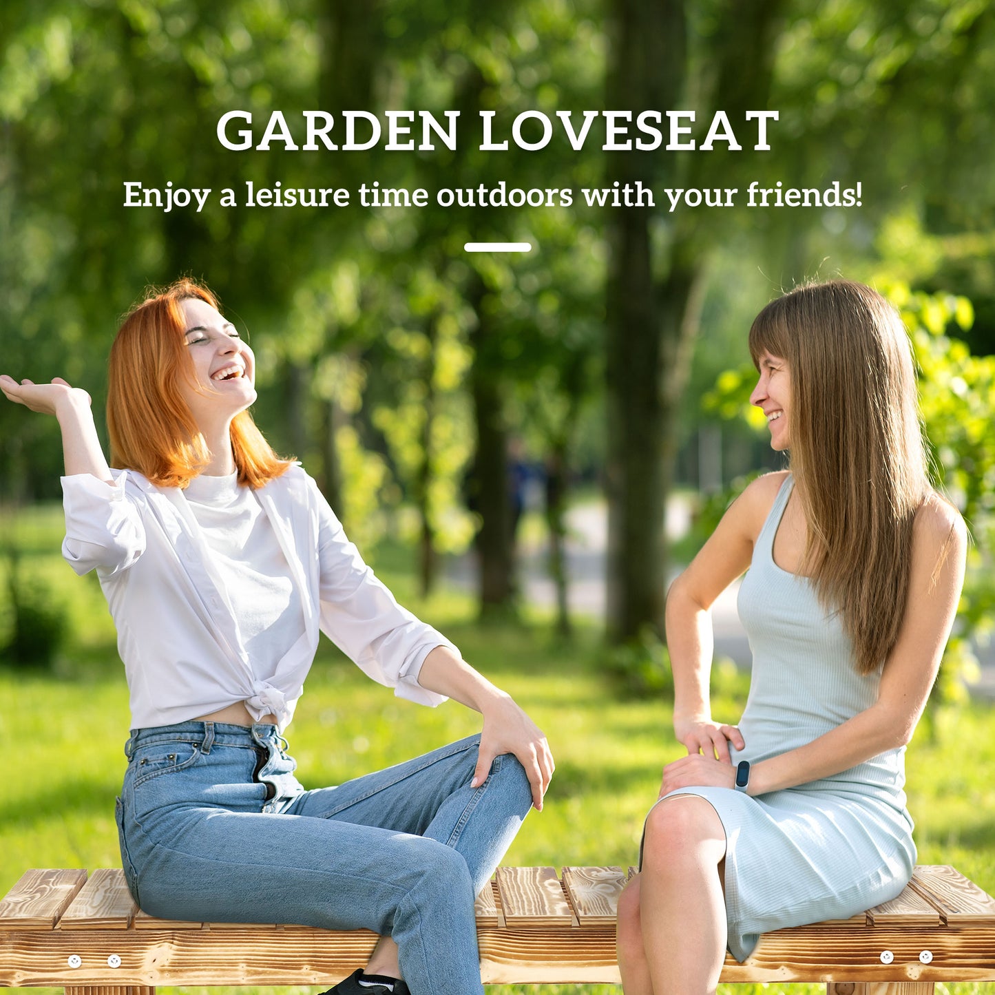 Outdoor Garden Bench, Backless Patio Fir Wood Stool, Armless Loveseat, 43.25" x 15" x 13.75", Carbonized