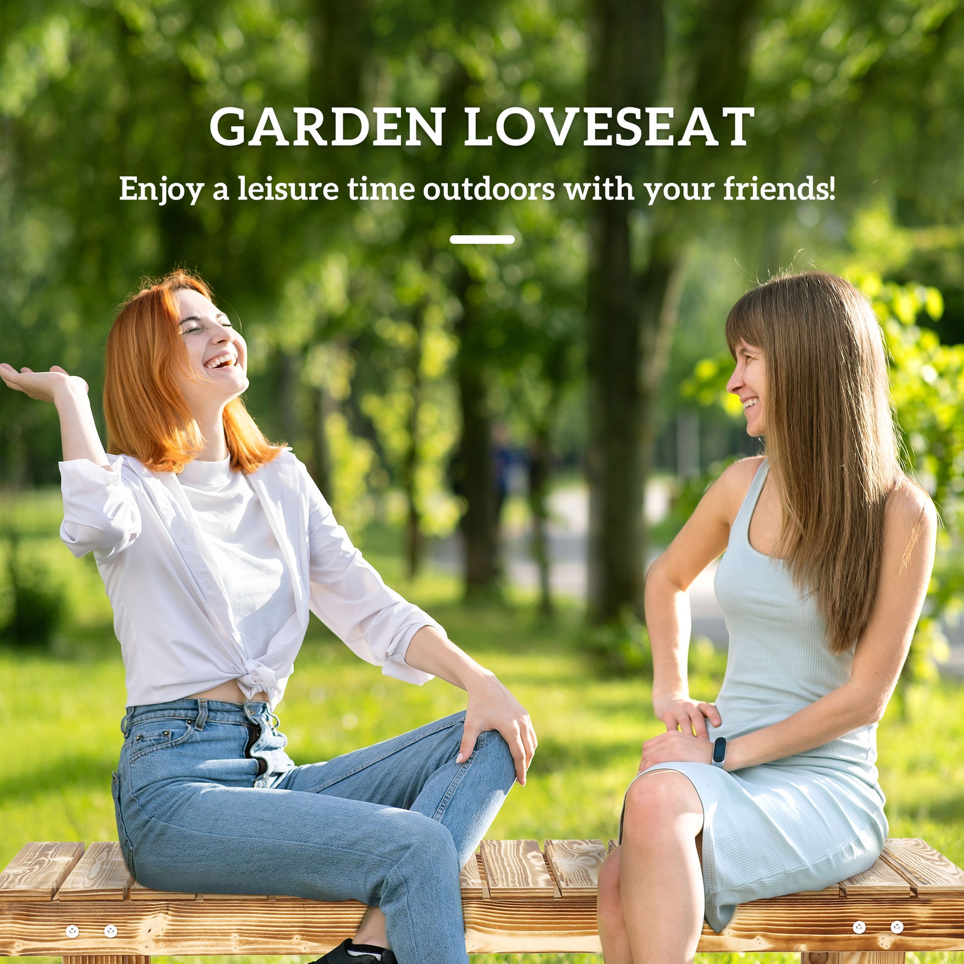 Outdoor Garden Bench, Backless Patio Fir Wood Stool, Armless Loveseat, 43.25" x 15" x 13.75", Carbonized