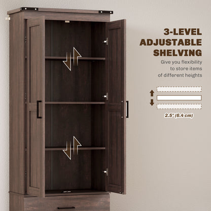 67" Tall Kitchen Pantry Storage Cabinet, Kitchen Pantry Cabinet with Doors, Drawers and Adjustable Shelves