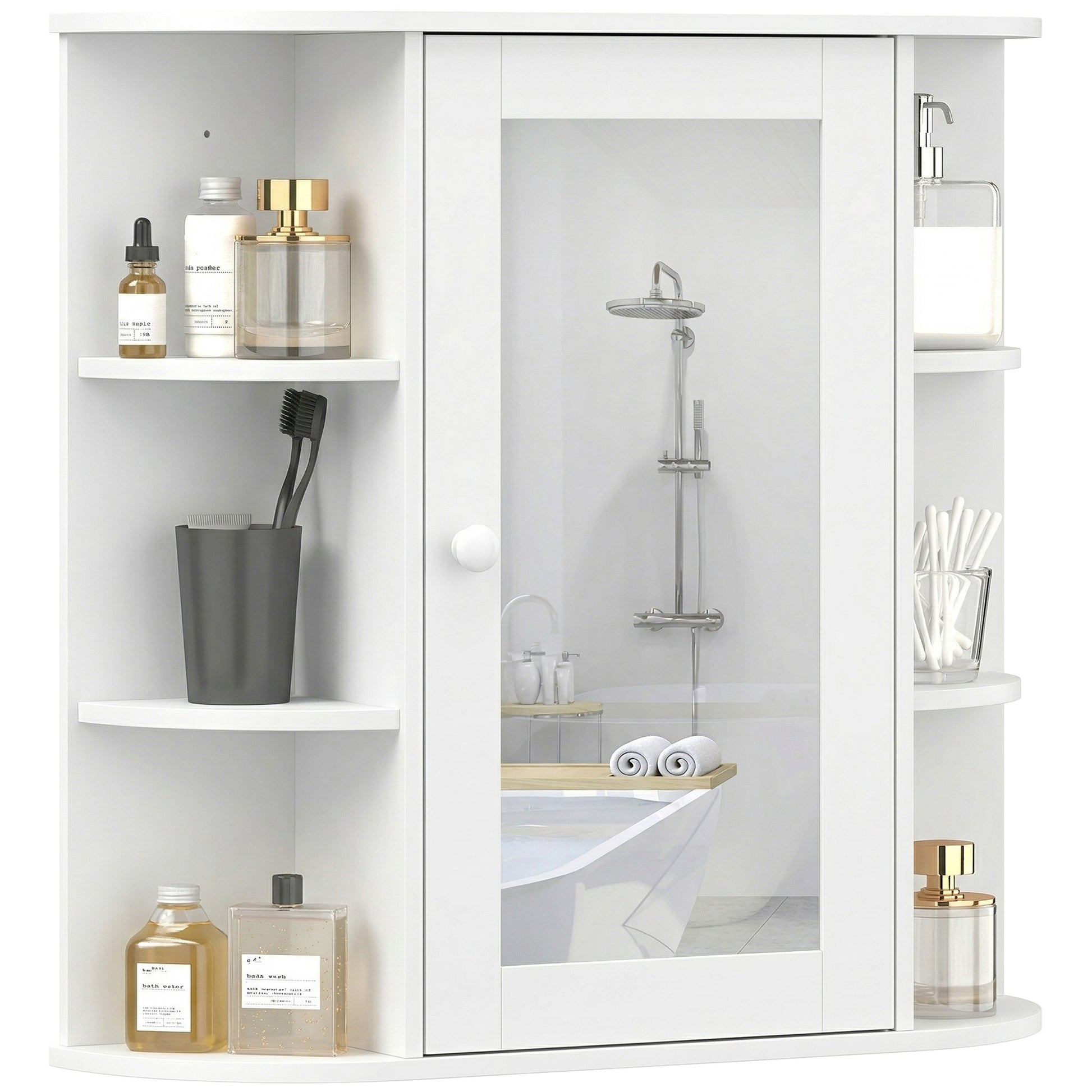Mirrored Bathroom Wall Cabinet Wall Mounted Medicine Cabinet with Door & Shelves, White