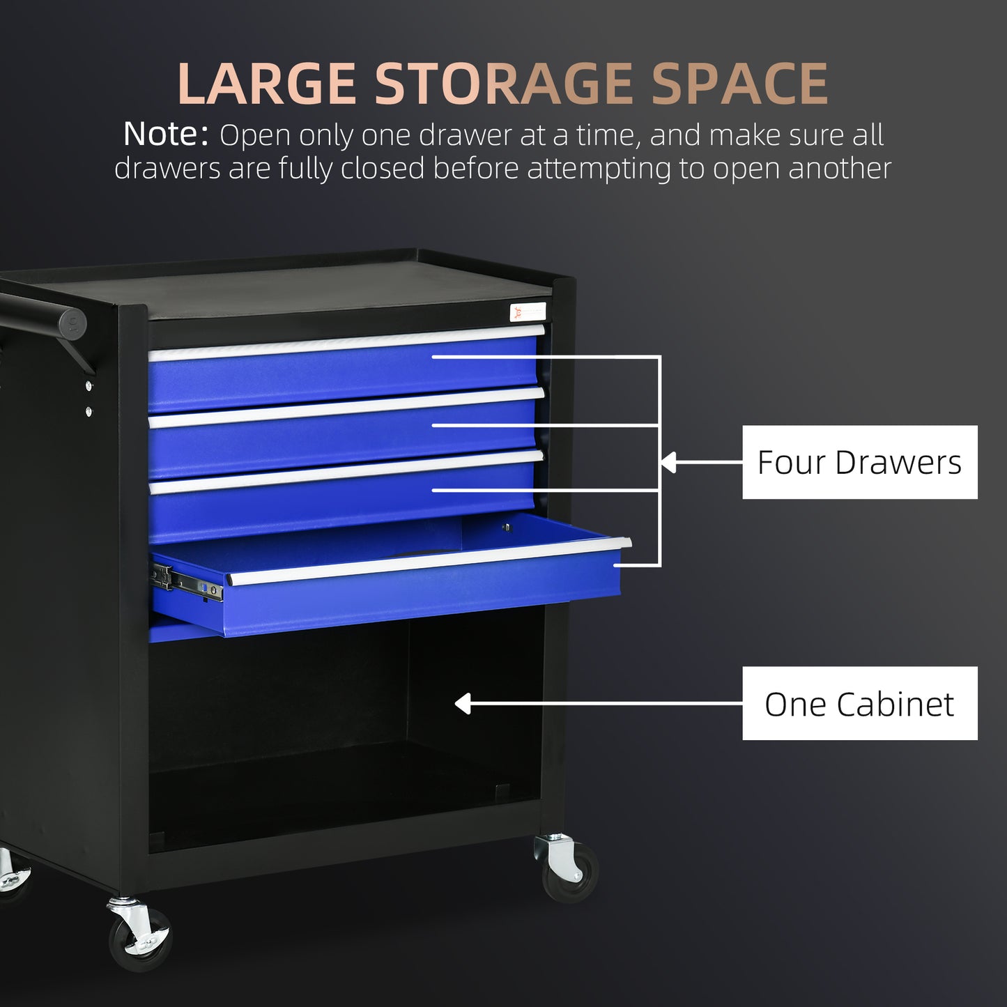 4-Drawer Tool Chest with 4 Wheels, Rolling Tool Box and Storage Cabinet, Portable Tool Organizer for Garage, Blue