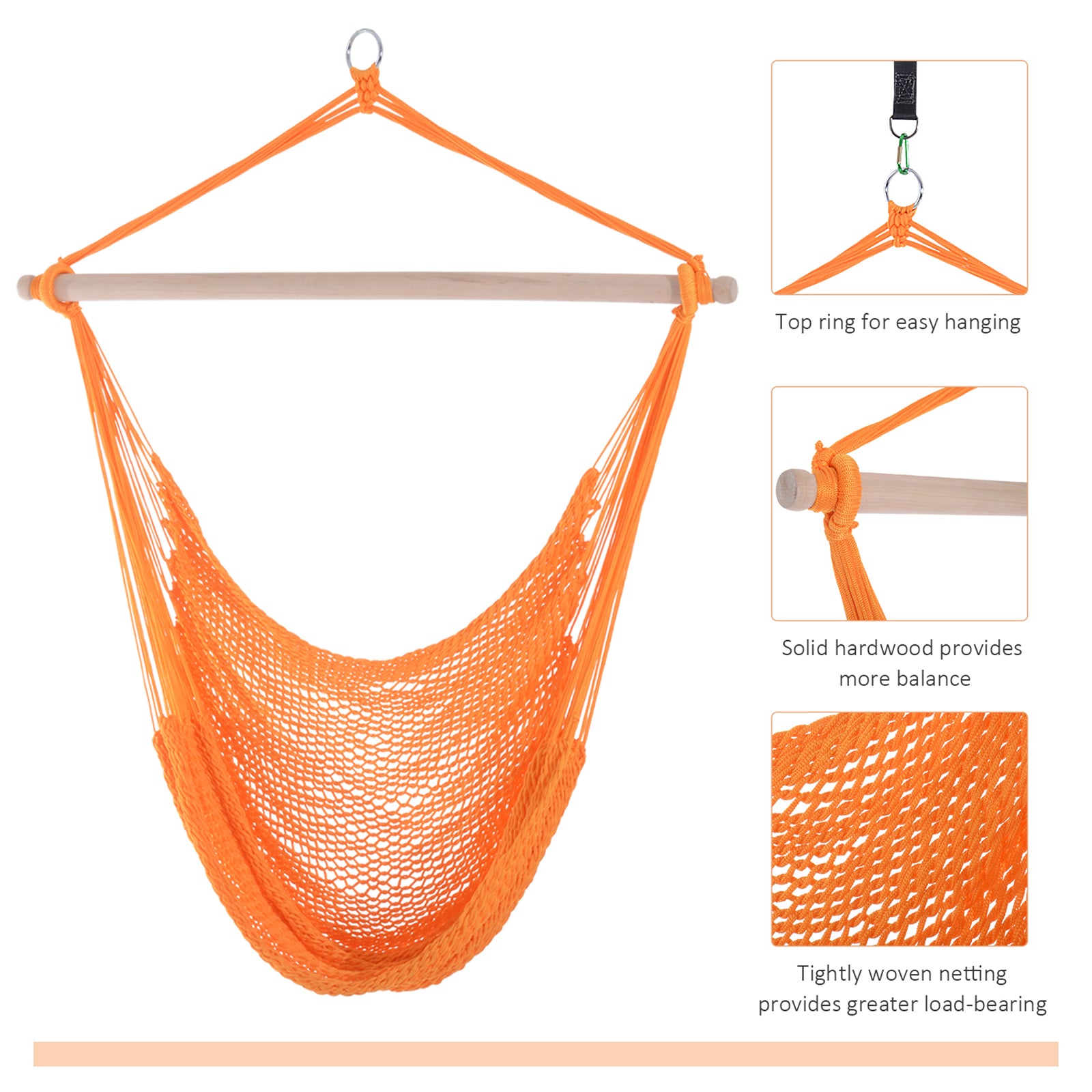 Portable Hammock Chair, Hanging Woven Hammock Swing Chair Sleeping Bed for Outdoor Garden Yard Camping, Orange