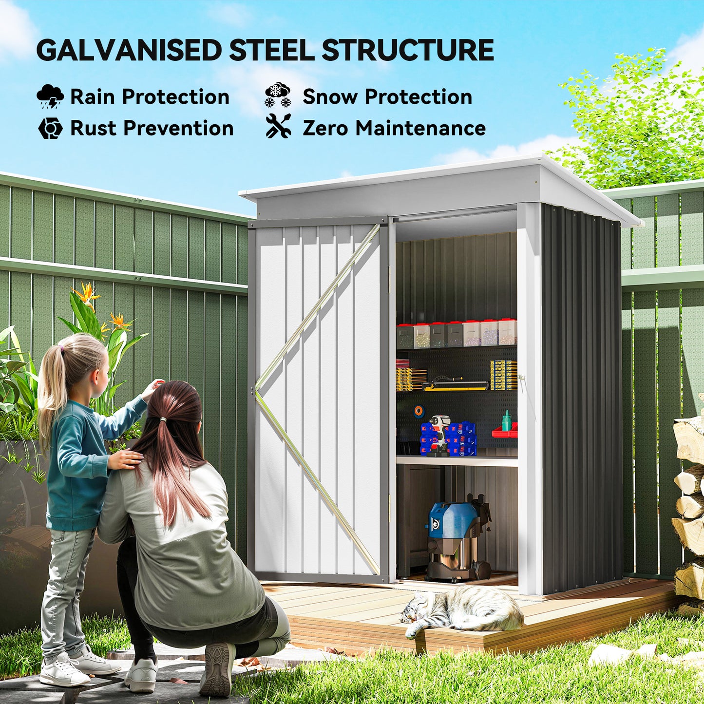 Outdoor Storage Shed, Steel Lean-to Shed with Adjustable Shelf, Lock, Gloves, 5'x3'x6', Dark Grey