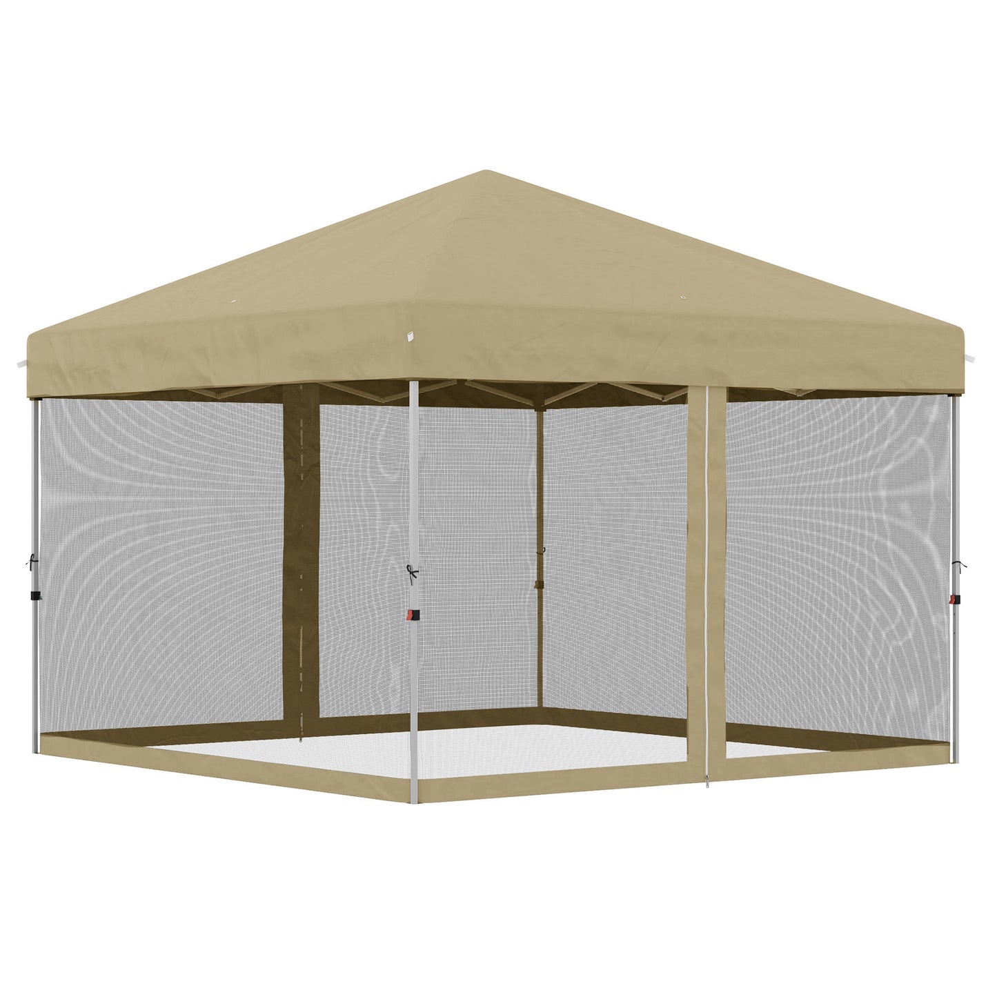 10' x 10' Pop-Up Party Tent UPF50+ Outdoor Canopy Tent with Mesh Sidewalls, 3-Level Adjustable Height, Roller Bag, Khaki