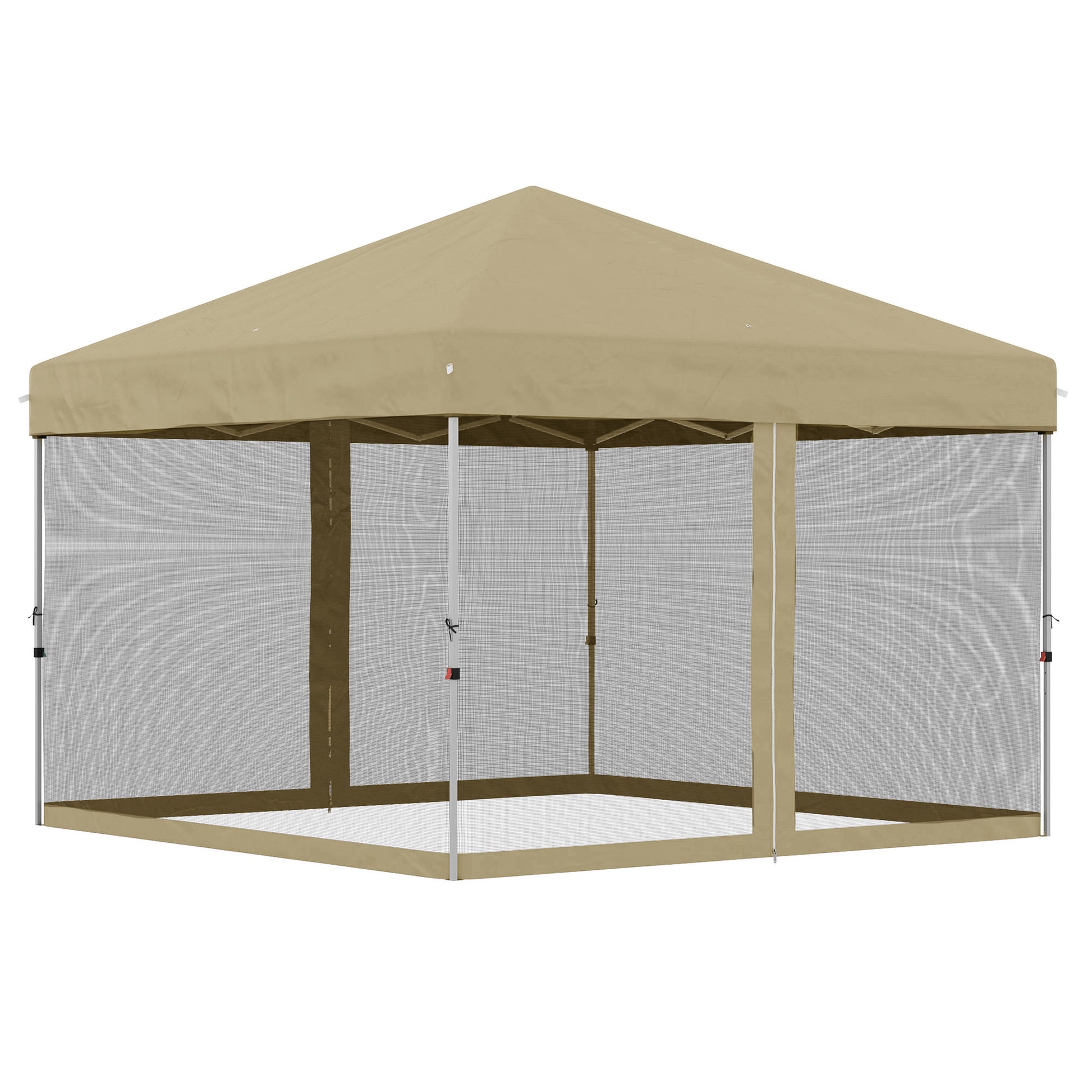 10' x 10' Pop-Up Party Tent UPF50+ Outdoor Canopy Tent with Mesh Sidewalls, 3-Level Adjustable Height, Roller Bag, Khaki