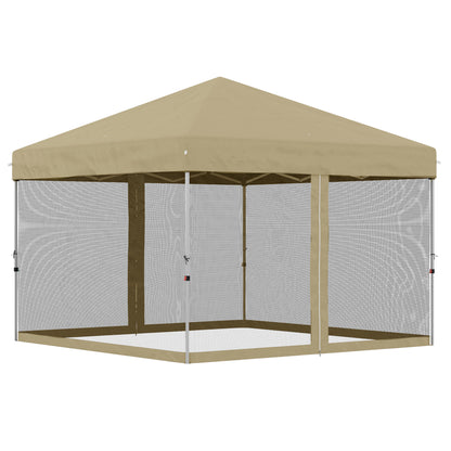 10' x 10' Pop-Up Party Tent UPF50+ Outdoor Canopy Tent with Mesh Sidewalls, 3-Level Adjustable Height, Roller Bag, Khaki