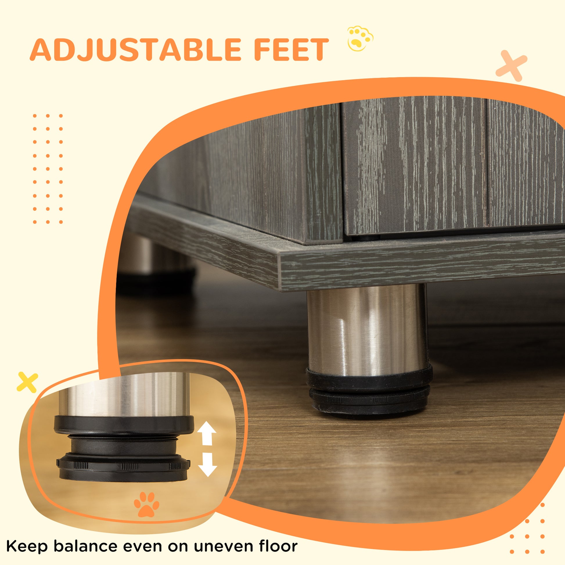 Dog Crate Furniture with Lockable Magnetic Door, Adjustable feet for Small & Medium Dogs, Indoor Use, Grey