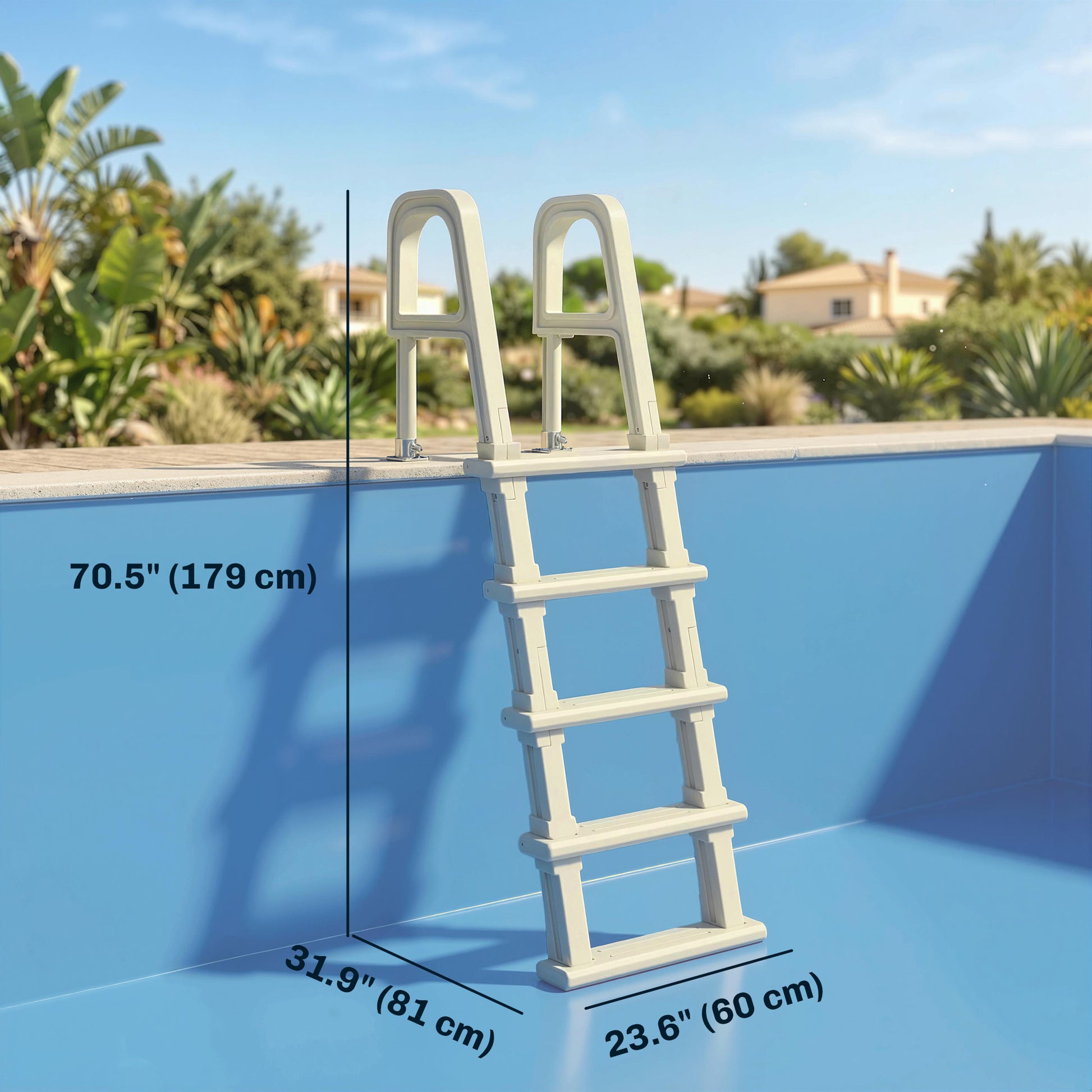 Swimming Pool Ladder, 63.4"-69.3" Adjustable 5-Step Pool Stairs with Handrails, Non-Slip Steps, Load Capacity 300 lb