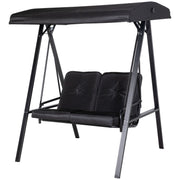 2-Seater Outdoor Porch Swing with Adjustable Canopy, Patio Swing Chair for Garden, Poolside, Backyard, Black