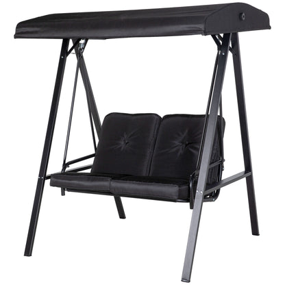 2-Seater Outdoor Porch Swing with Adjustable Canopy, Patio Swing Chair for Garden, Poolside, Backyard, Black