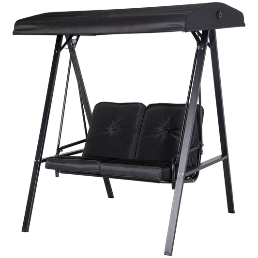 2-Seater Outdoor Porch Swing with Adjustable Canopy, Patio Swing Chair for Garden, Poolside, Backyard, Black