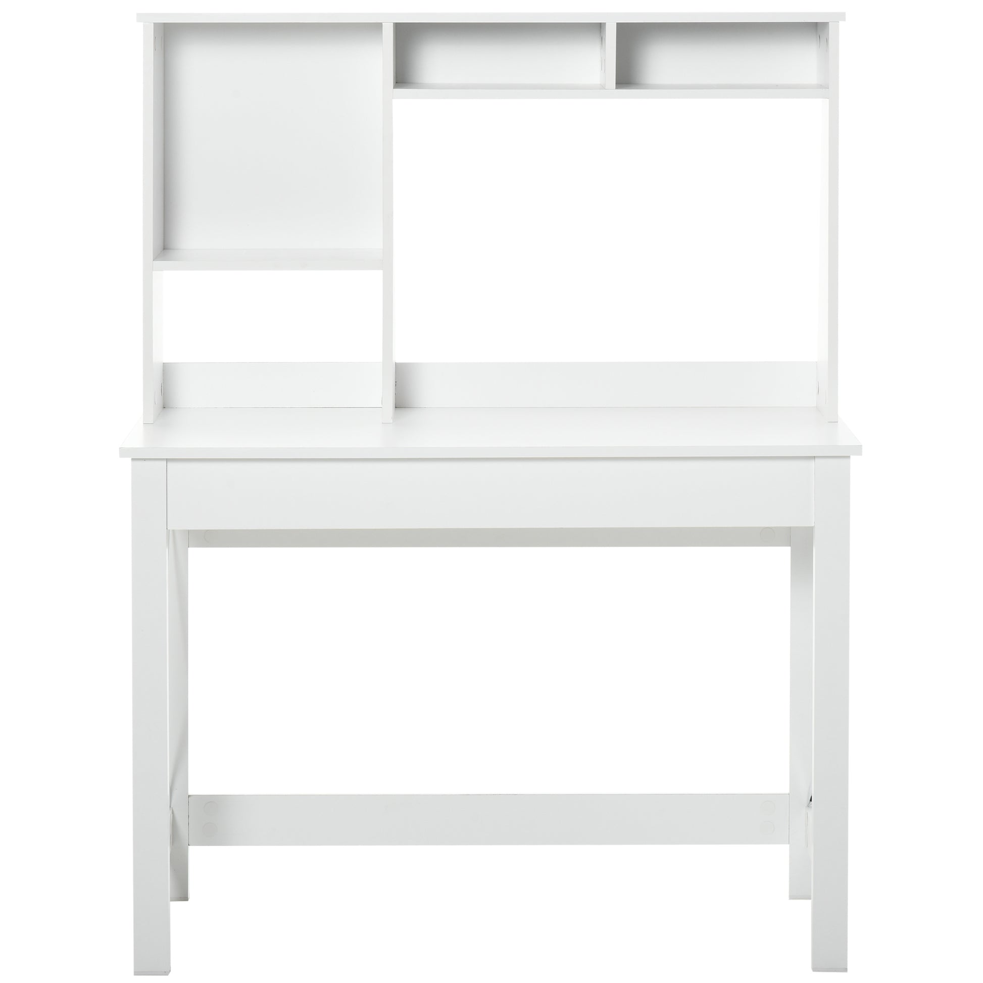 Computer Desk with Hutch, Home Office Table with Storage Shelves and Open Compartments for Writing, Work, White