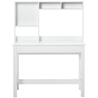 Computer Desk with Hutch, Home Office Table with Storage Shelves and Open Compartments for Writing, Work, White