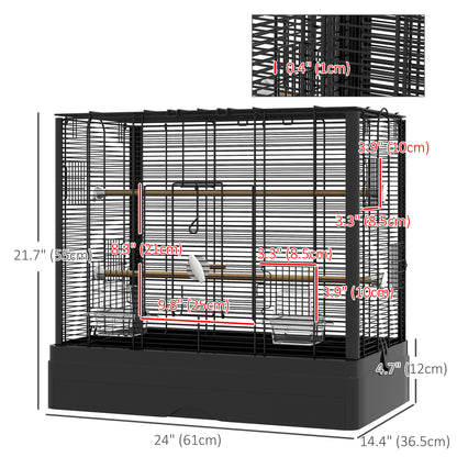 22" Bird Cage for Budgie Finches Canaries Love Birds with Wooden Stands, Slide-Out Tray, Handles, Food Containers, Black