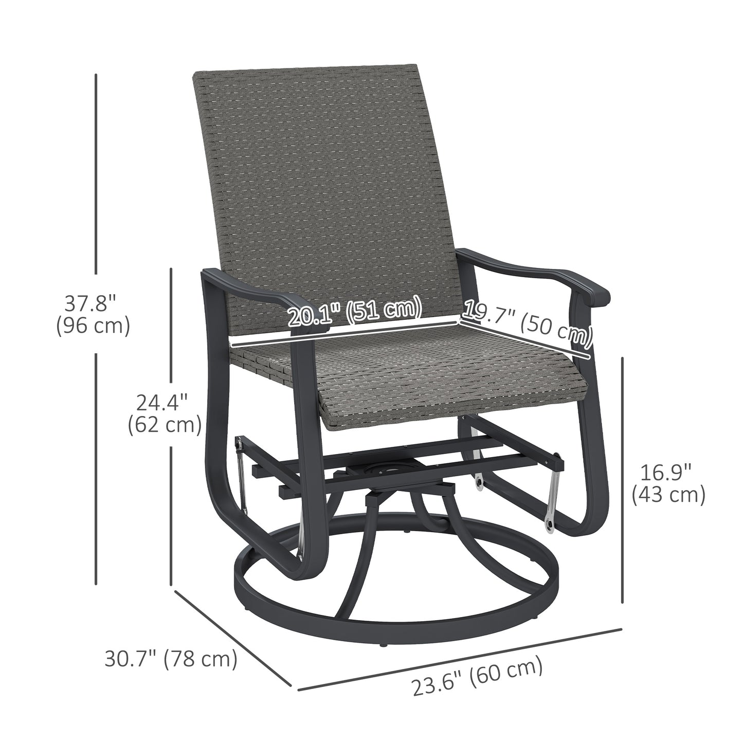 Rattan Patio Glider, Wicker Outdoor Glider Swivel Chair with Steel Frame, High Back for Backyard Porch, Grey