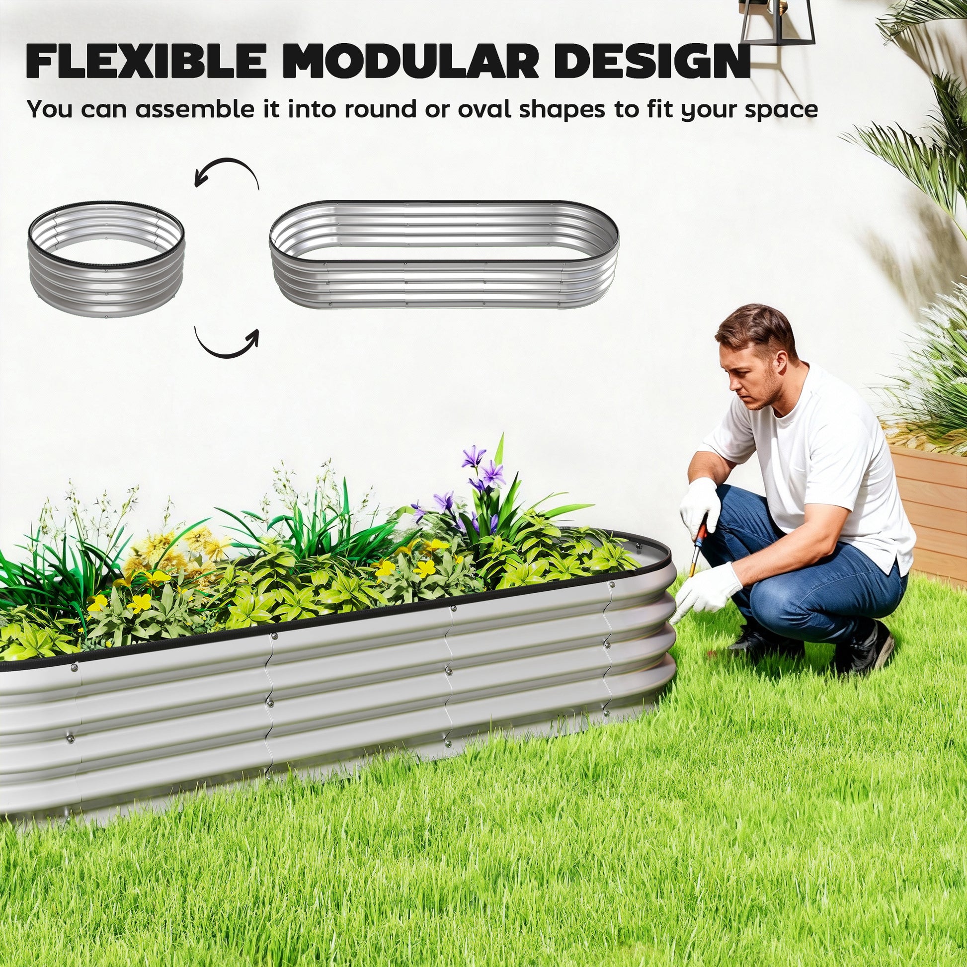Galvanized Raised Garden Bed, 6 x 2 x 1 Modular Metal Garden Beds with Rubber Strip Edging, Heavy-Duty Outdoor Planter Box for Vegetables, Flowers and Herbs, Silver