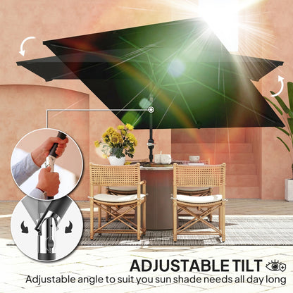 6.4 x 9.7ft Rectangle Aluminum Tilt Patio Umbrella, Garden Market Parasol, Outdoor Sunshade Canopy with Crank, Black