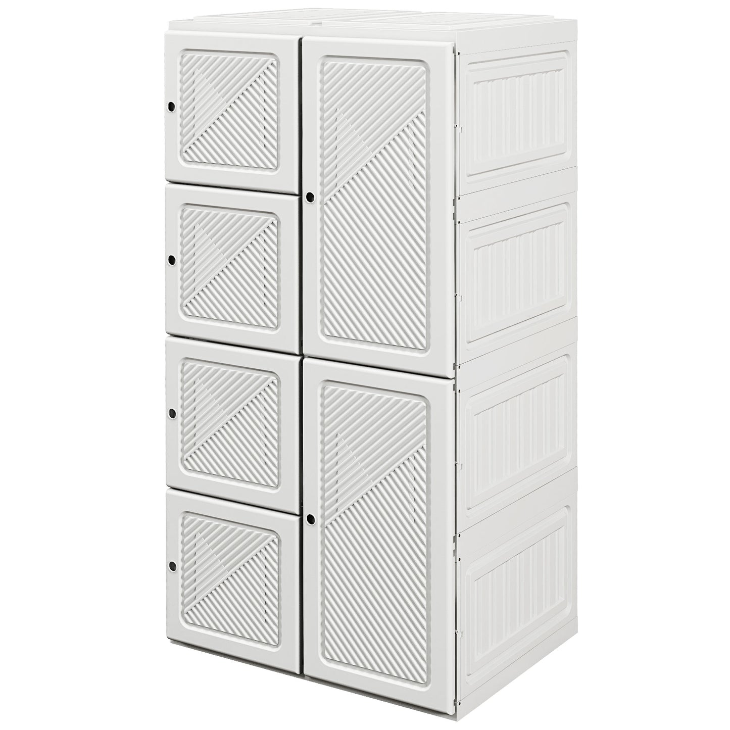 Portable Wardrobe, Foldable Storage Organzier with 5 Compartments, 1 Hanging Rod, Magnet Doors, White