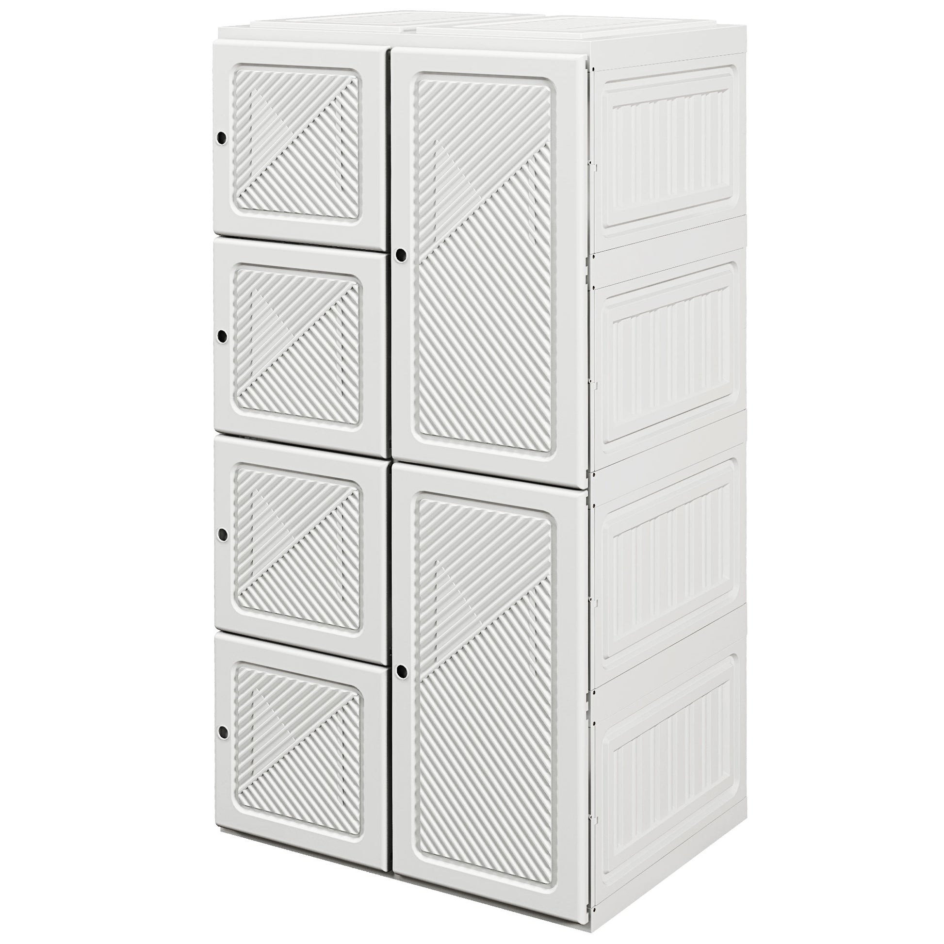 Portable Wardrobe, Foldable Storage Organzier with 5 Compartments, 1 Hanging Rod, Magnet Doors, White