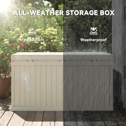 70 Gallon Deck Box, Resin Outdoor Storage Box with Handles, Waterproof Storage Container for Garden Tools, Sand