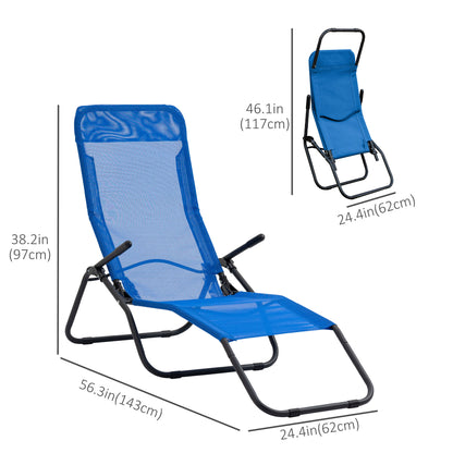 Foldable Patio Lounge Chair, Outdoor Beach Lounger with Breathable Mesh Fabric, Zero Gravity Chair with Reclining, Footrests, and Armrests, for Garden, Pool, Blue