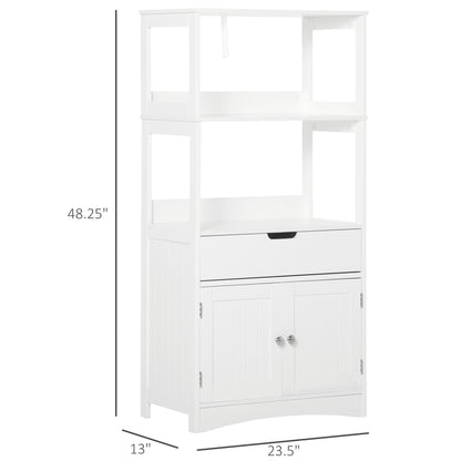 Bathroom Floor Cabinet, Free Standing Kitchen Cabinet with Shelves, Drawer and Doors, for Living Room, White