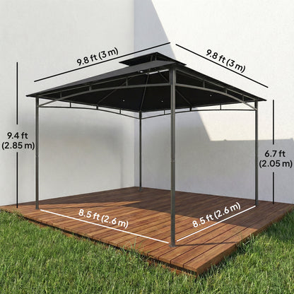 10' x 10' Gazebo, Soft Top Outdoor Gazebo with 2-Tier Roof, Metal Frame, Black