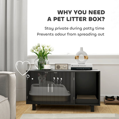 Cat Litter Box Enclosure, Cat House End Table with Scratcher, Black