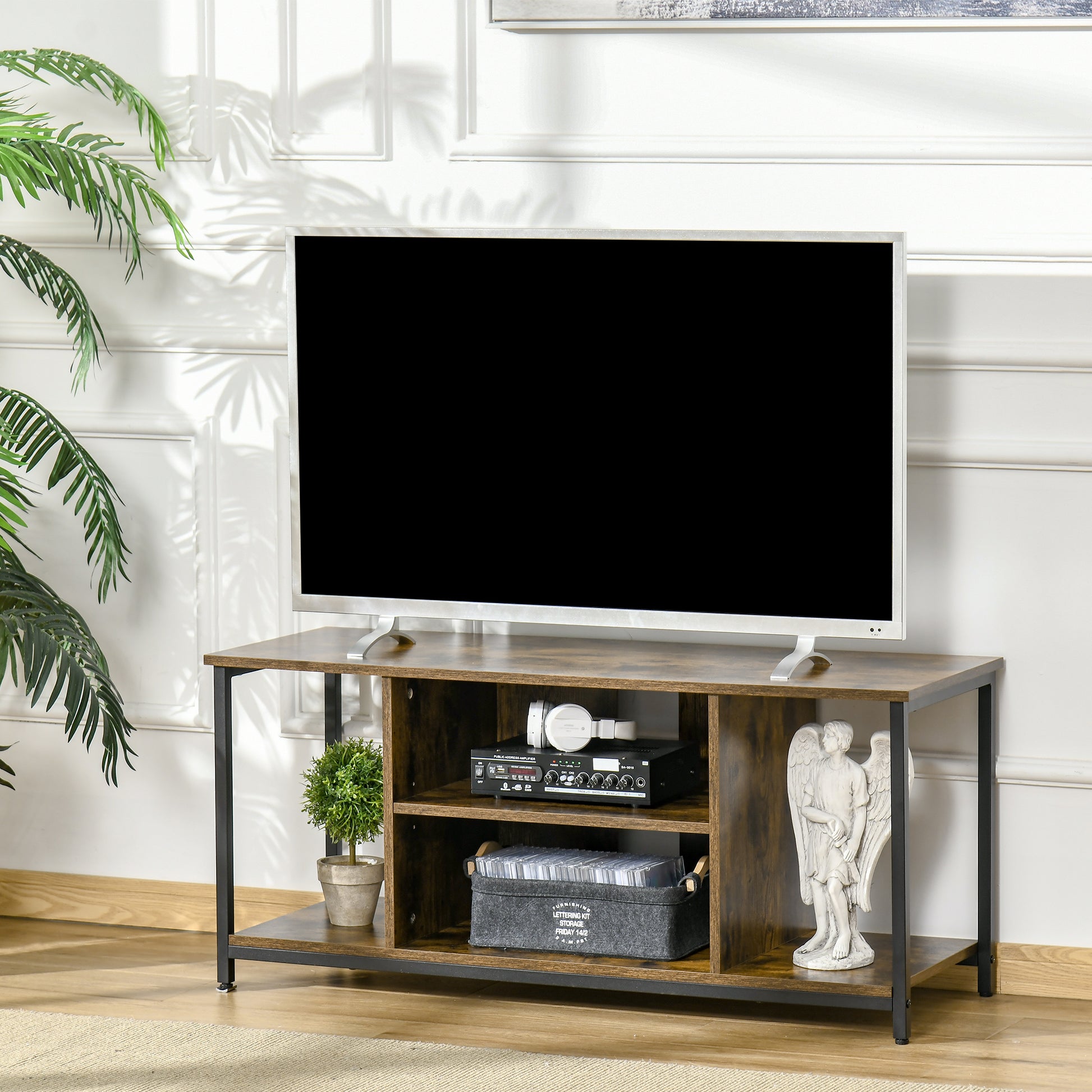 TV Stand for TVs Up to 55 Inches, TV Console with Open Storage Shelves, Entertainment Center for Living Room, Rustic Brown