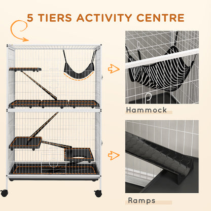 5-Tier Rolling Small Animal Cage, Deluxe Guinea Pig Cage, Ferret Cage for Mink Chinchilla Kitten Rabbit, Light Grey