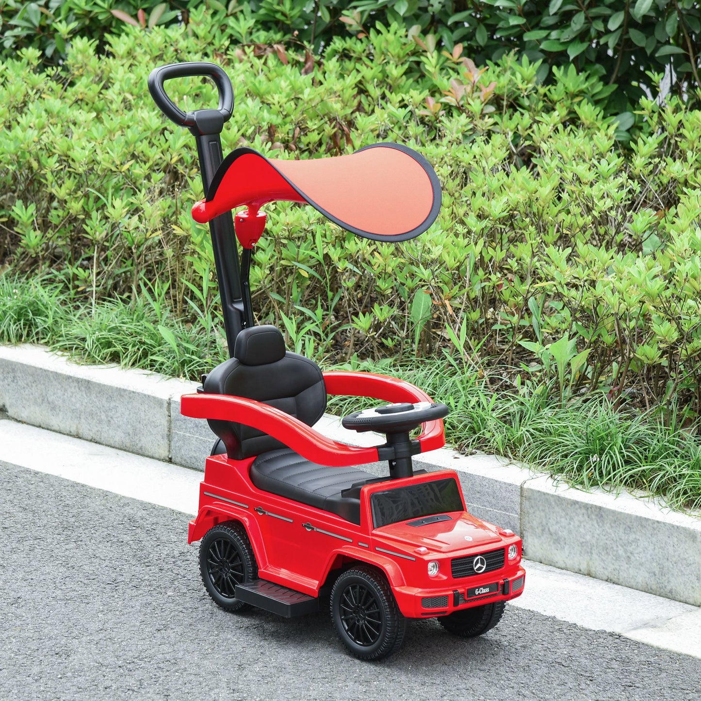 Aosom Mercedes-Benz G350 Licensed Push Car, 3-in-1 Toddler Sliding Car with Horn, Steering, Foot Rest, Seat Storage, Red