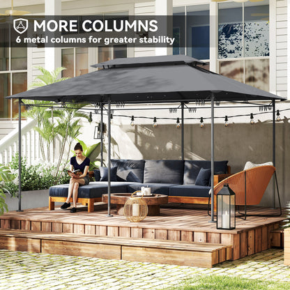 10' x 13' Double Roof Patio Gazebo, Outdoor Gazebo with Curtains, for Garden, Lawn, Backyard and Deck, Grey