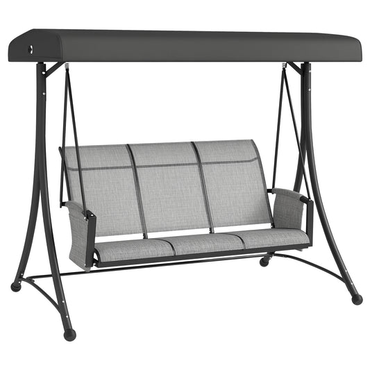 3 Person Outdoor Porch Swing Chair with Adjustable Canopy, Mixed Grey