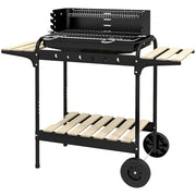 Charcoal Barbecue Grill with Adjustable Grill Height, Portable BBQ Trolley with Ash Catcher and Wheels, Black