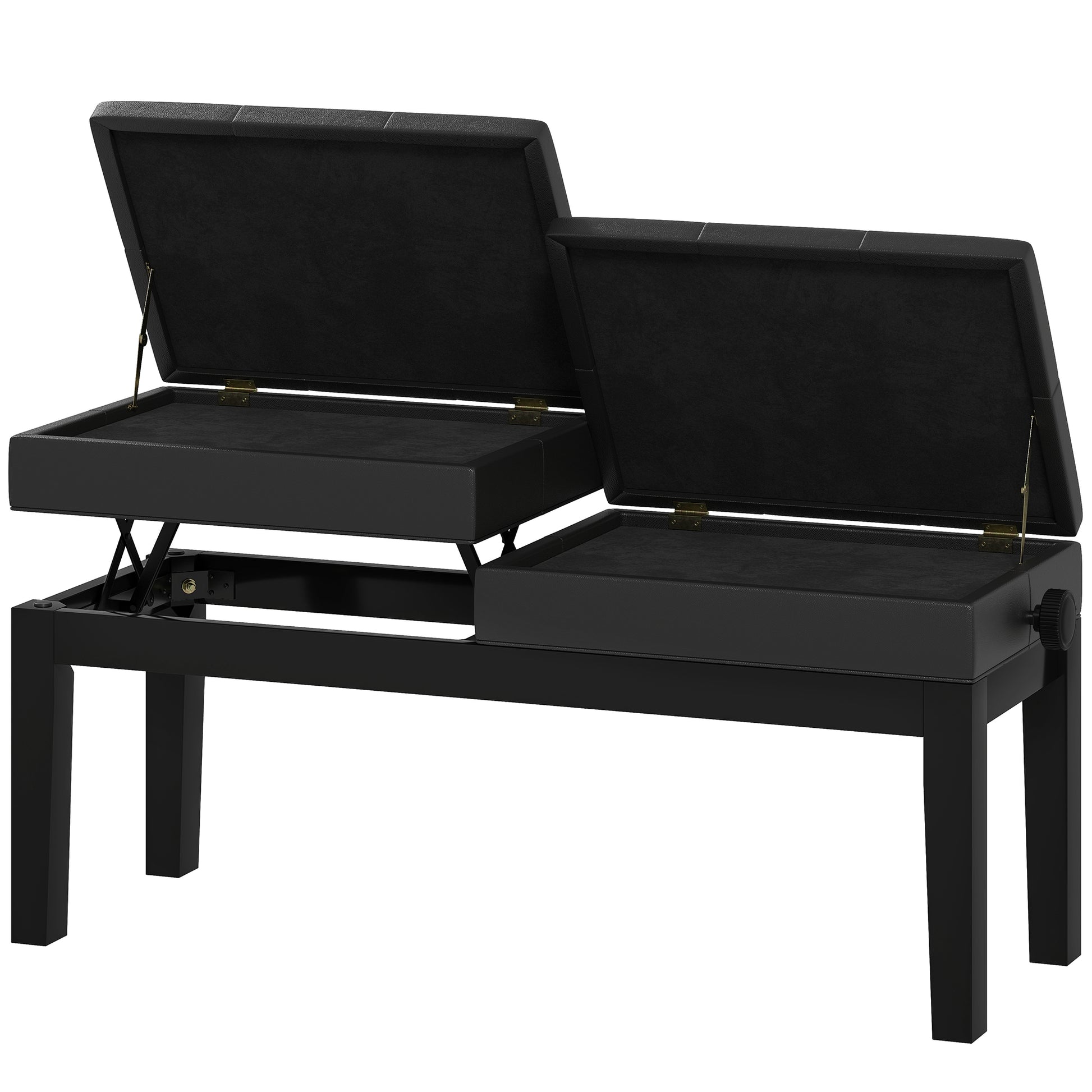 Piano Bench with Storage, Height Adjustable Piano Stool, PU Leather Tufted Keyboard Seat, Black