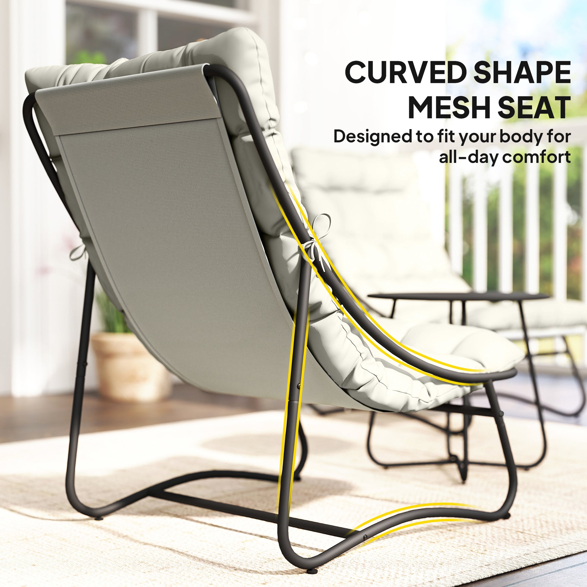 3 Piece Outdoor Bistro Set, Round Patio Table and Chairs Set for 2 with Breathable Mesh Seat and Cushions, Light Grey