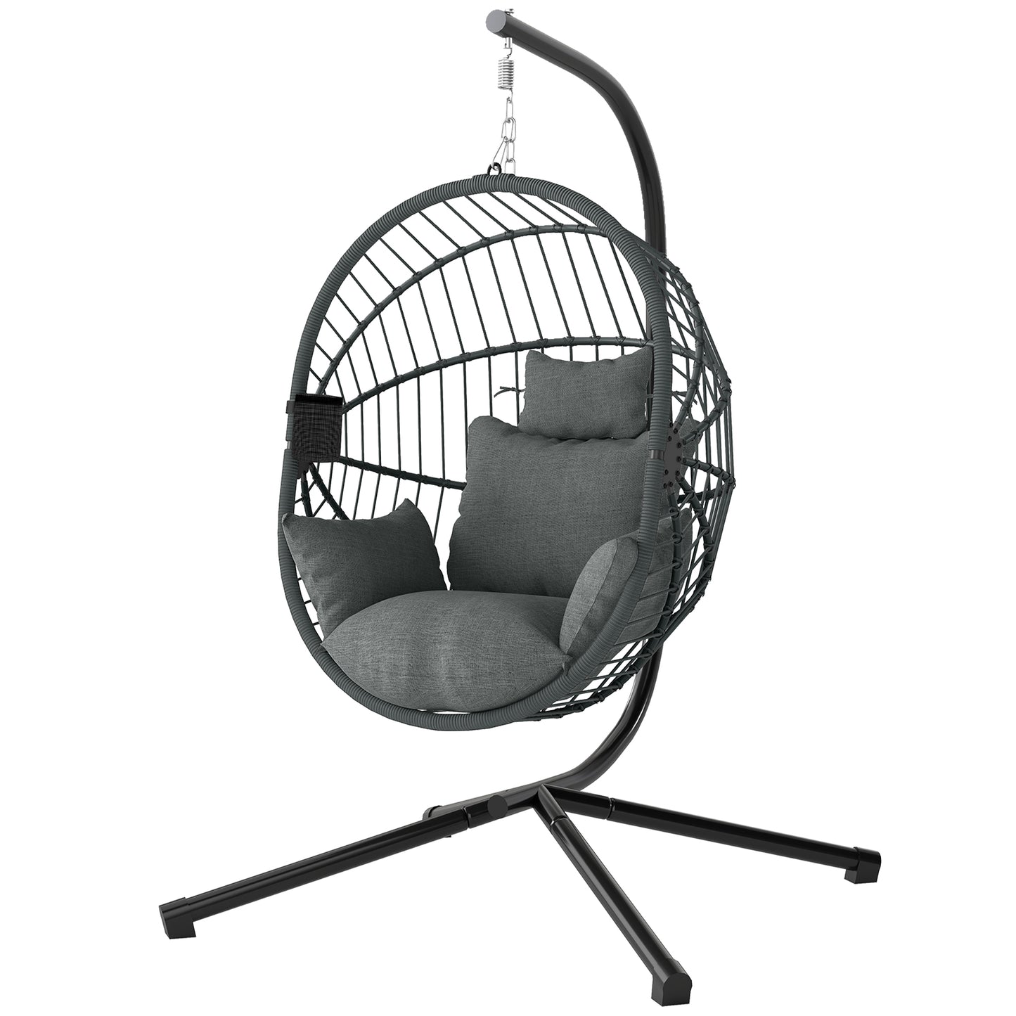 Metal Stand Hanging Egg Chair, with Full Body Padded Seat - Grey