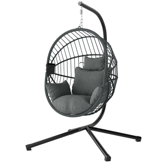 Metal Stand Hanging Egg Chair, with Full Body Padded Seat - Grey