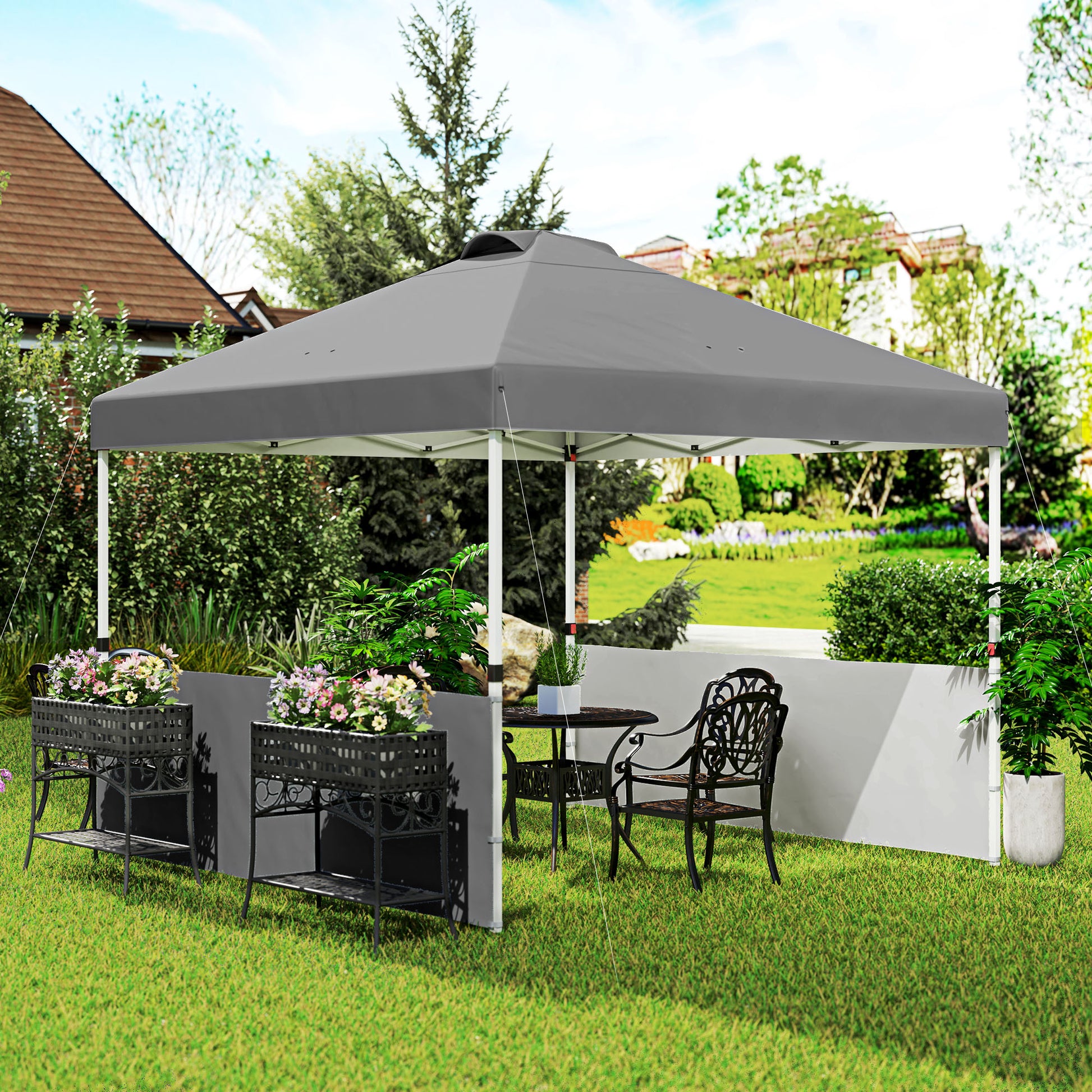 10' x 10' Pop Up Canopy Tent with 2 Half Sidewalls, UV50+ Height Adjustable Instant Sun Shelter, Dark Grey