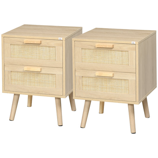 Boho Design Nightstand Set of 2, Side End Table with 2 Drawers for Living Room, Bedroom