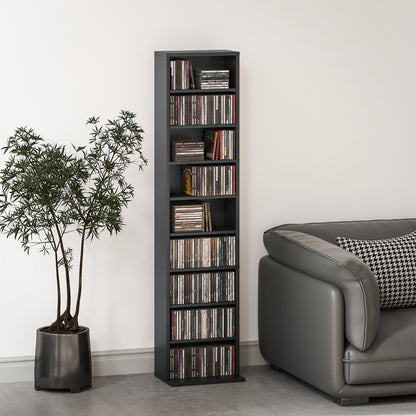 Media Storage Cabinet, 9-Tier Tall Narrow DVD Shelf with 6 Adjustable Shelves, Black