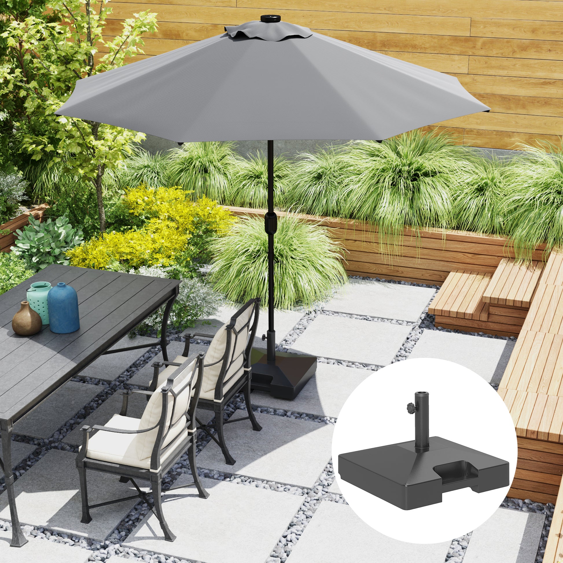 Plastic Square Patio Umbrella Base with Wheels Handle, Heavy Duty Outdoor Umbrella Stand Base, Filled Up to 73lb with Stand or 57lb with Water for Garden, Poolside, Black