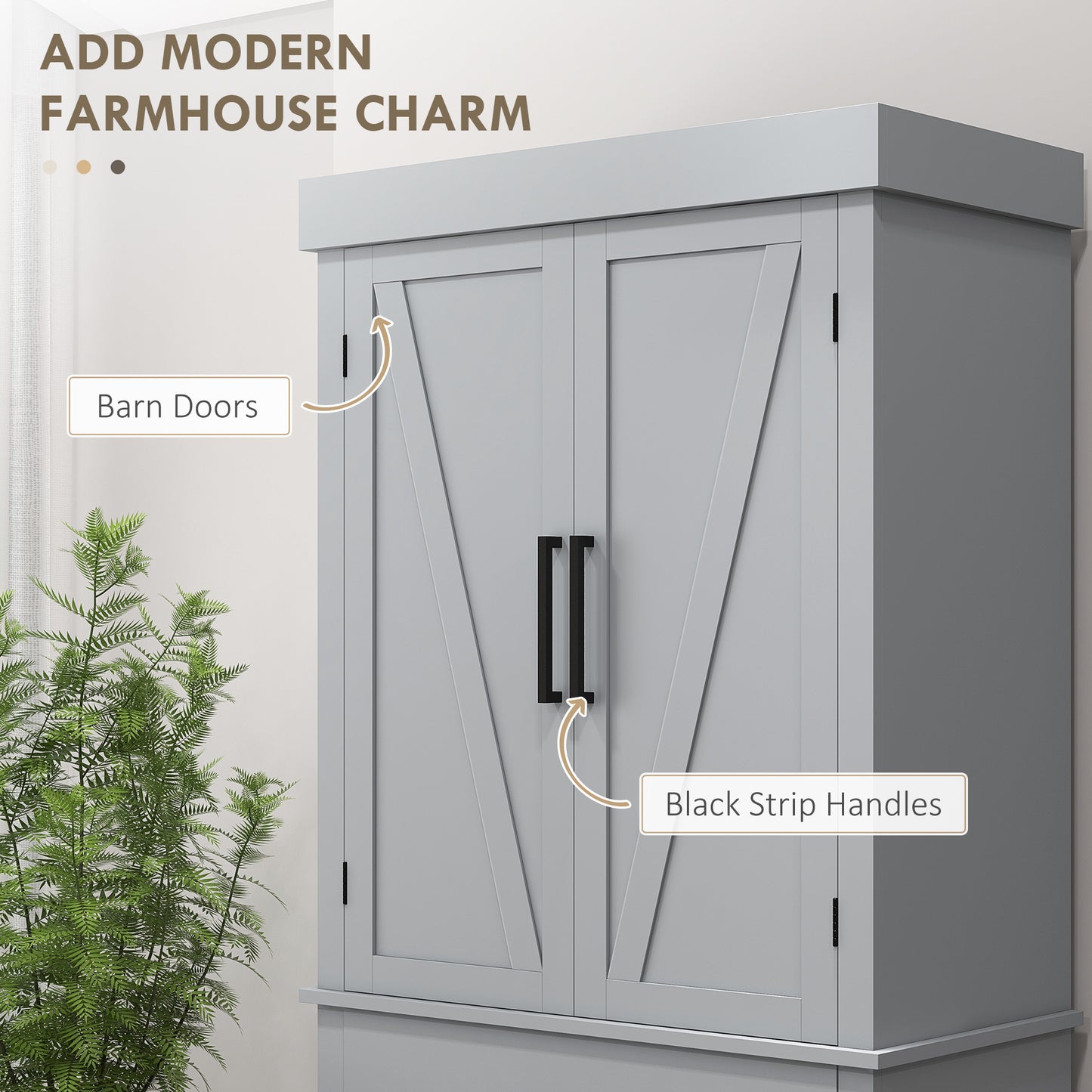 72" Farmhouse Kitchen Cabinet, Kitchen Pantry Cabinet with 4 Barn Doors, Drawer, Adjustable Shelves, Grey