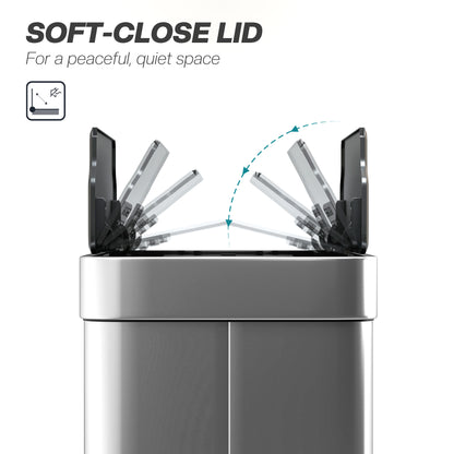 13.2 Gallon Sensor Can, Automatic Garbage Can with Soft-Close Butterfly Lid, Fingerprint-Proof Stainless Steel, Silver