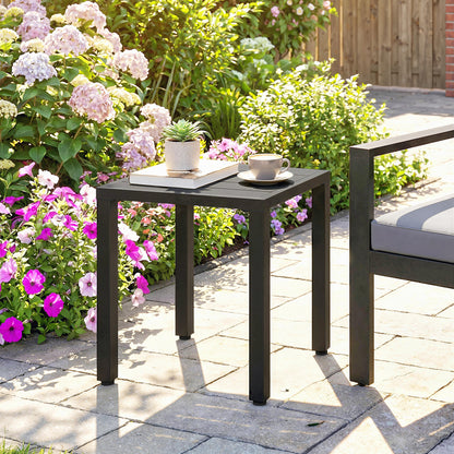 Metal Outdoor Side Table, 45.5 cm Square Patio Side Table, Small Accent Table for Garden, Poolside, Black