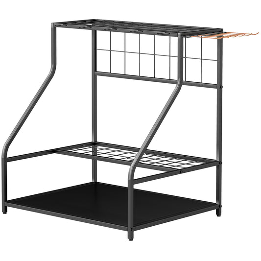 3-Tier Yard Tool Tower Rack, Garden Tool Organizer with Hooks for Long-Handled Rakes, Shovel, Broom, Orange