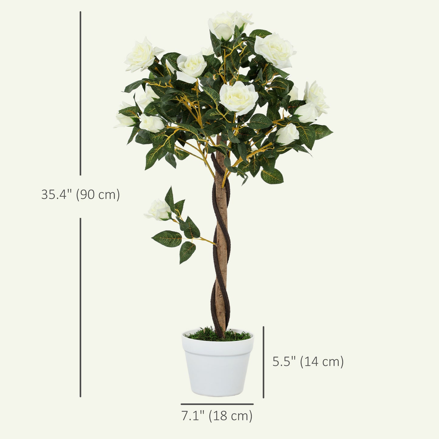3FT Artificial Plant White Rose Floral Set of 2 in Pot, Fake Plant for Home Indoor Decor
